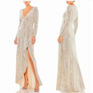 Illena for Mac Duggal silver sequin gown